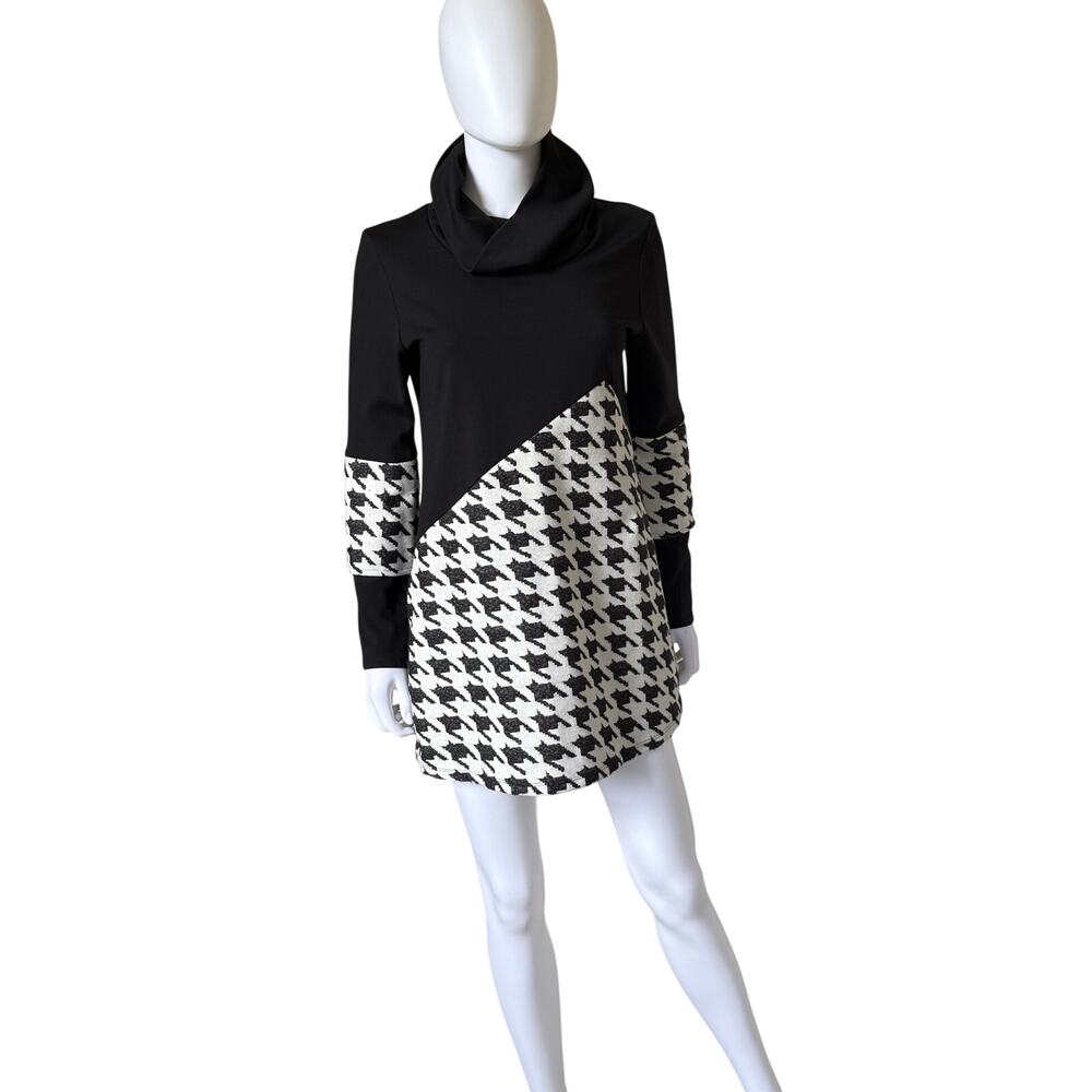 Scala Lauren Perre Y2K Houndstooth Cowl Neck Mini Dress Made Canada M